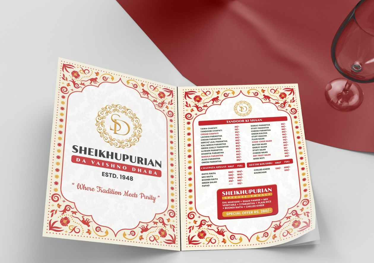 Sheikhupurian Da Vaishno Dhaba menu design